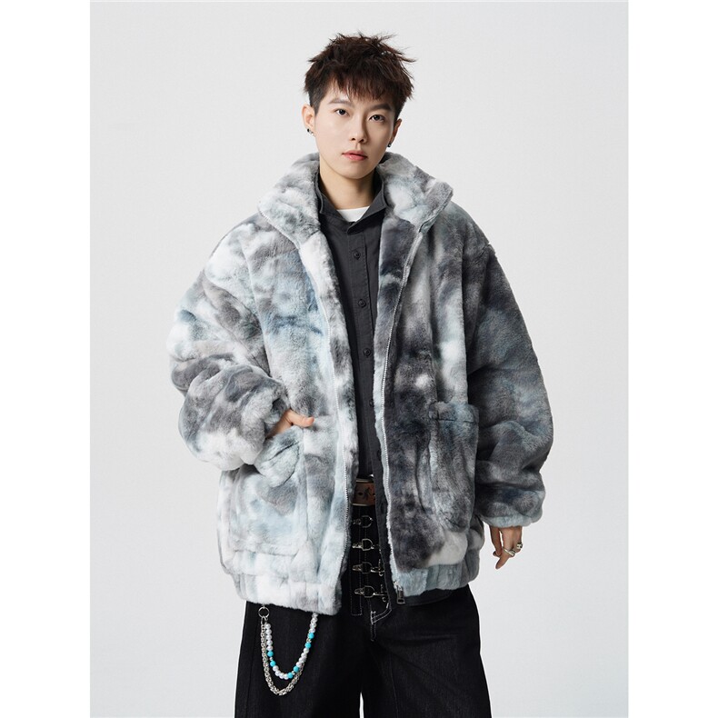 羊羔毛棉衣潮扎染设计情侣大码M-5XL毛绒外套男YG7503P128控168，男装棉衣，星座227-7