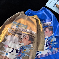 潮牌宽松短袖t恤蜡染美式复古高街水洗做旧517A-2-SX290-P38，男装T恤，星座517A-2