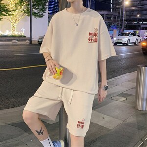 ！2023夏季男士华夫格短袖T恤套装学生一套短袖HTZ19P50图片