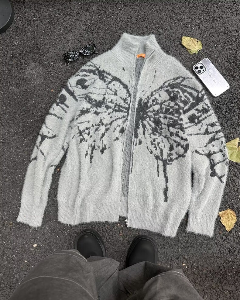 秋冬款美式复古蝴蝶提花立领开衫毛衣男针织外套,男装针织衫/毛衣,星座716-3