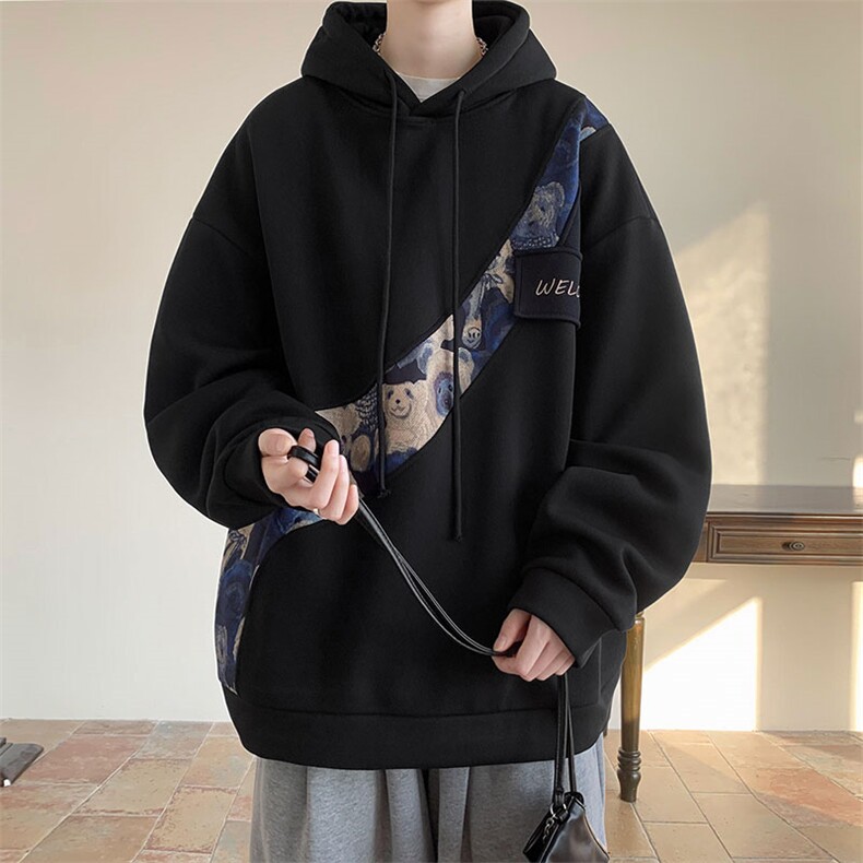 秋季现货拼接连帽高品质百搭卫衣A059-WY7868-P45控68,男装卫衣,电商A059