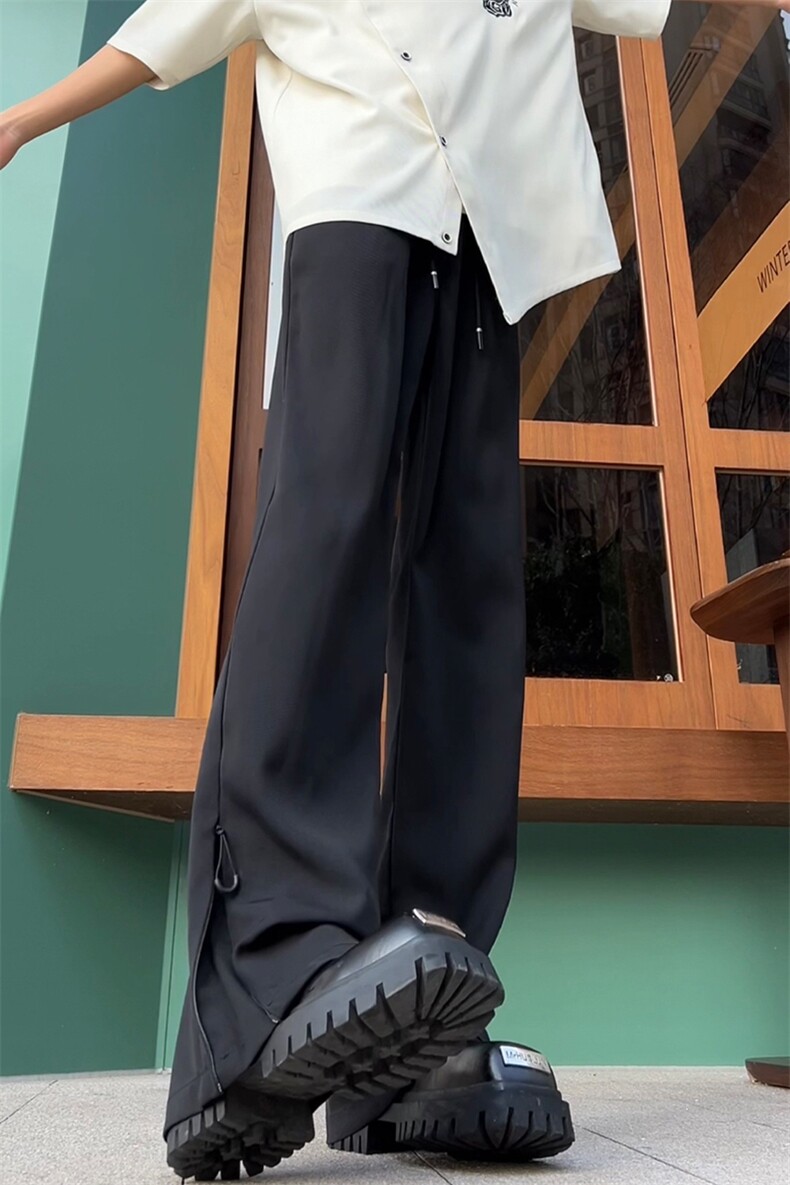 咖啡色冰丝拉链微喇叭西裤男垂坠感高级防晒醋酸加长裤子高个子夏,男装西服套装,四季星座806