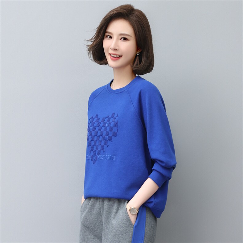 时尚气质休闲宽松立体绣花卫衣绿色长袖圆领上衣女新款,女装卫衣/绒衫,依恋蒂丝