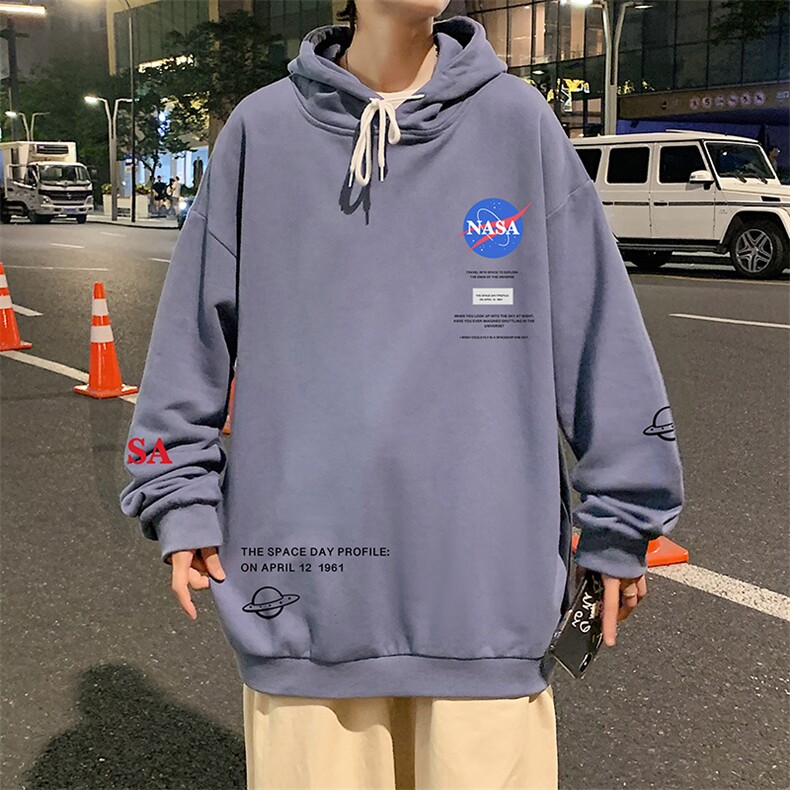 WY2243-P35纯棉连帽卫衣男大码运动帽衫宽松薄外套男NASA,男装卫衣,电商A040
