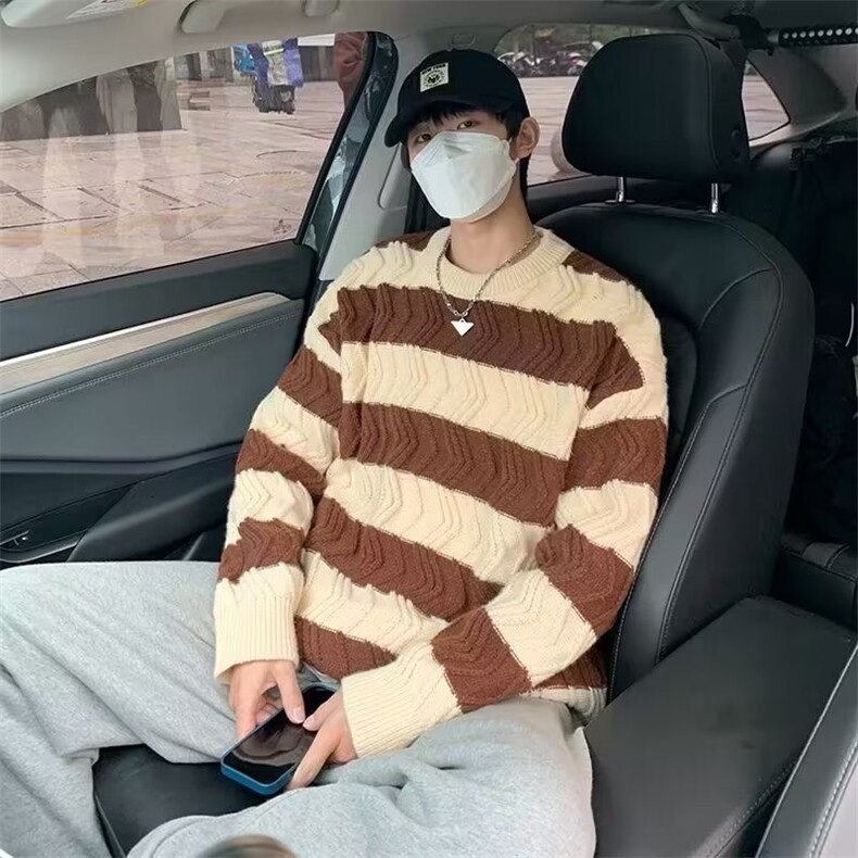 条纹毛衣男秋冬潮流宽松情侣装针织衫MY5546-P50,男装针织衫/毛衣,星座208-5