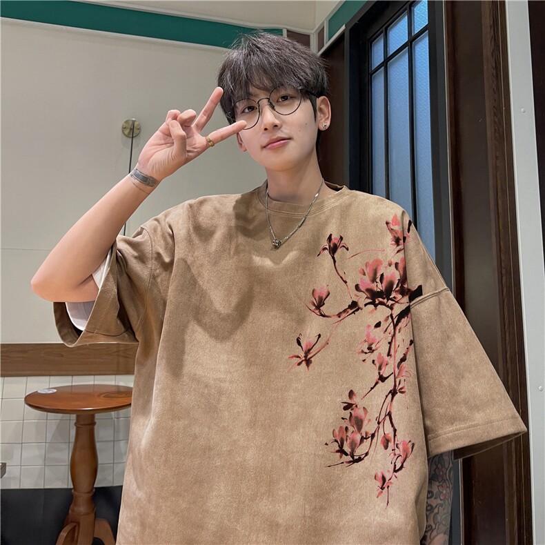 得物抖音直播高品质麂皮绒风印花宽松短袖djp296-特批23控39图片