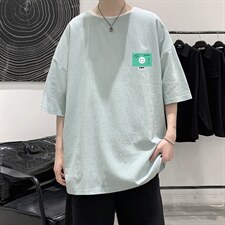 YT26264-P30亚麻短袖t恤男大码五分袖男宽松七分袖港风模特,男装T恤,电商A040