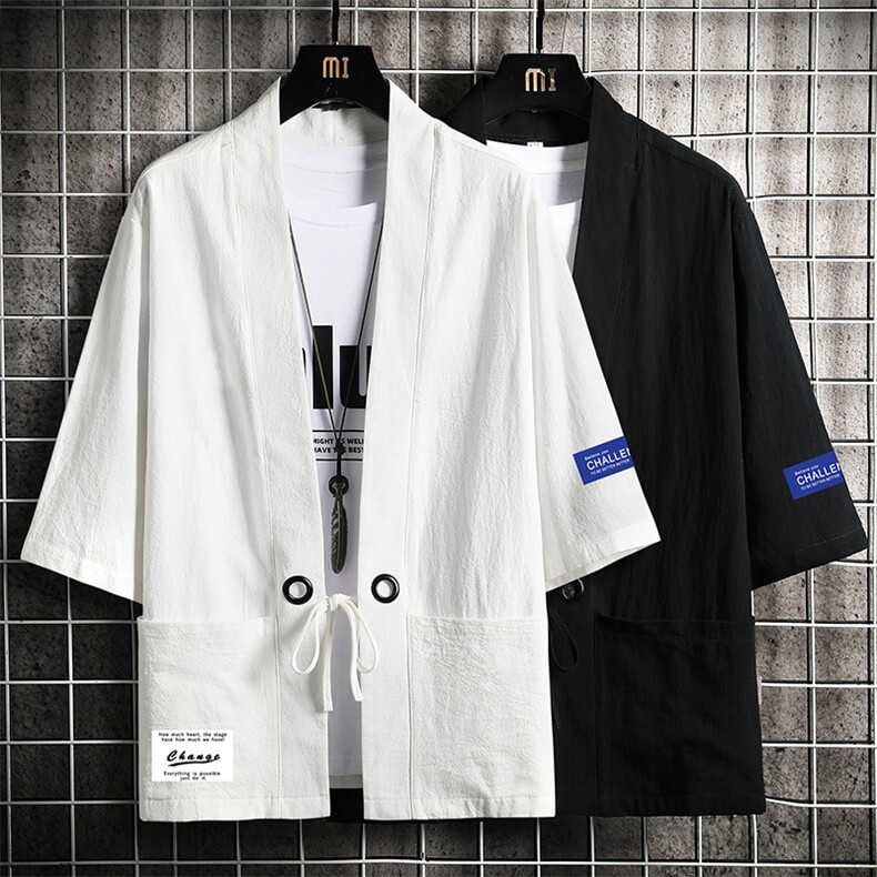 HF59062-P40风汉服男开衫外套七分袖道袍网格挂拍,男装民族服装,电商A040A