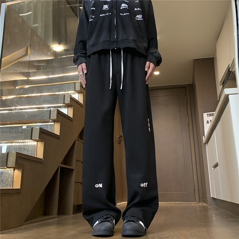 现货,美式休闲裤男秋冬刺绣直筒裤卫裤宽松阔腿裤长裤P50-控78,男装休闲裤,电商D309