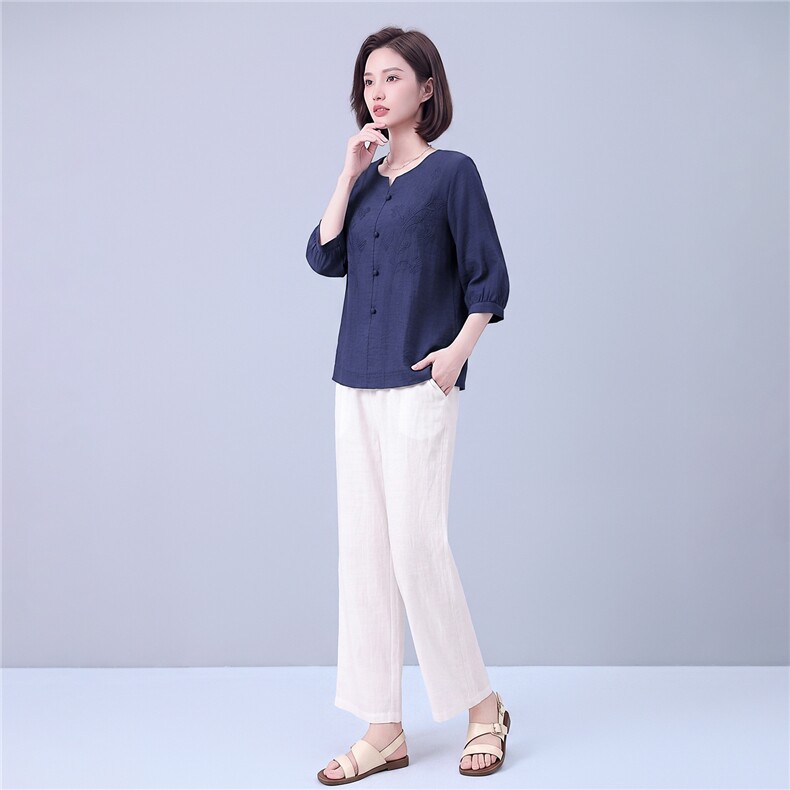 衬衫女新款春秋棉纯色提花宽松吸汗舒适上衣,女装衬衫,曼沙奕珂