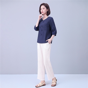 衬衫女新款春秋棉纯色提花宽松吸汗舒适上衣图片