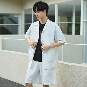夏泡泡纱套装男士宽松休闲上衣透气短袖衬衫薄款外套YP2503-P105图片