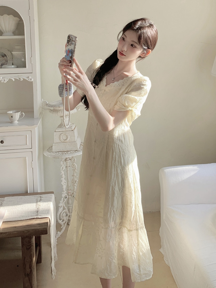 夏季新品！蕾丝花边刺绣度假风连衣裙85120黄-208A-P145-K255,女装连衣裙,浙宝208A