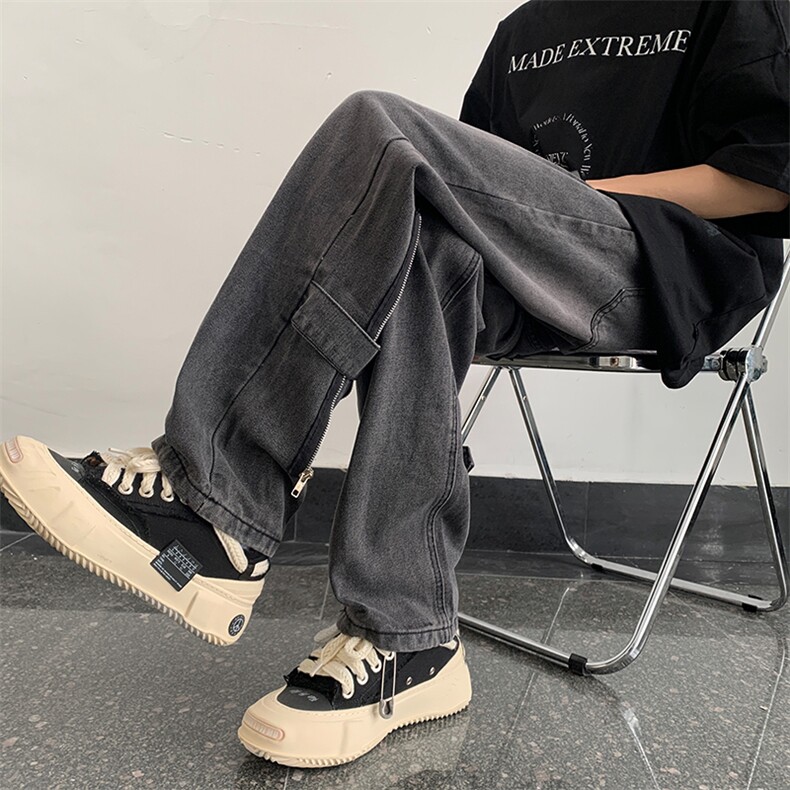 小众设计感水洗拉链黄泥色牛仔裤春季美式vibe裤子男款K6351-P45,男装牛仔裤,星座512-2