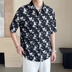 轻熟风~抖音2025夏季薄款冰丝蝴蝶印花中袖衬衫C282/特P33，男装衬衫，电商B331