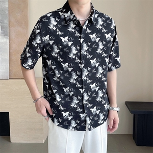 轻熟风~抖音2025夏季薄款冰丝蝴蝶印花中袖衬衫 C282/特P33图片