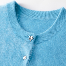 2025年秋季时尚百搭通勤简约休闲圆领蓝色开衫，女装羊绒衫，致织羊绒