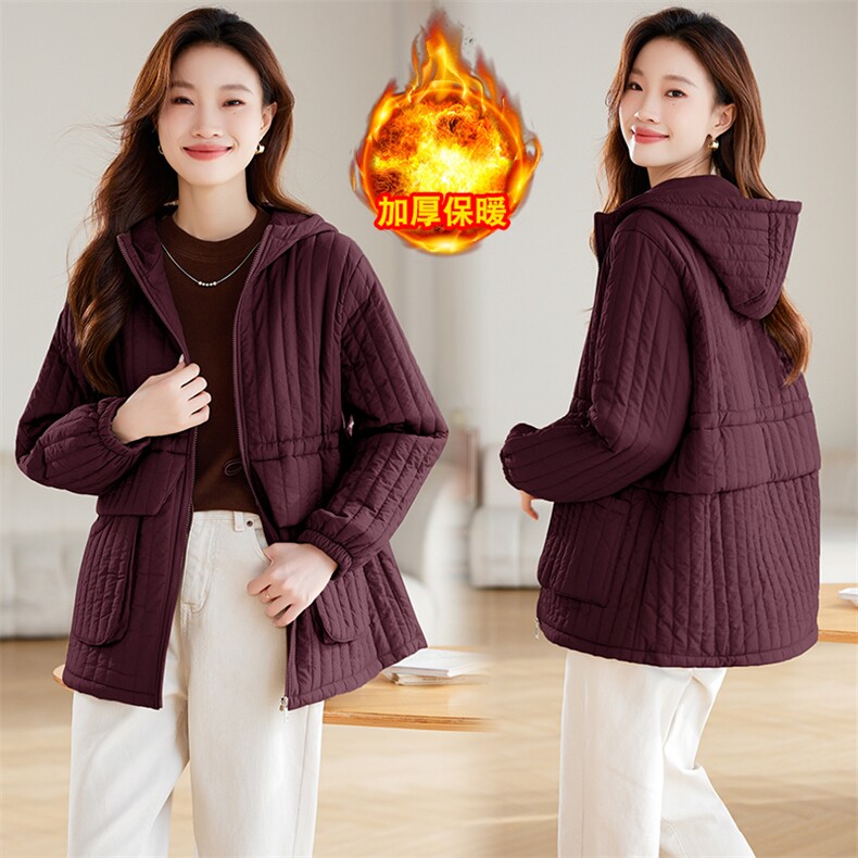 时尚轻薄羽绒棉服女2024冬新款抽绳收腰显瘦宽松休闲加厚加棉外套图片