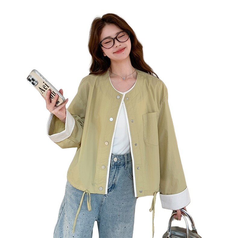【春夏新款】拼色圆领外套轻薄款休闲上衣2C353/8668/P120/K178,女装短外套,2C353