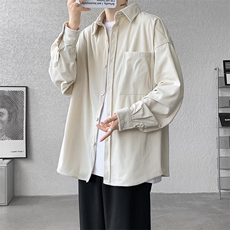 8XL-M灯芯绒衬衫特大码复古秋冬翻领长袖上衣纯色外套CS9001/P58，男装衬衫，电商B238