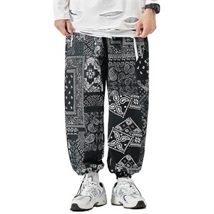 日系新款潮男士休闲宽松工装大码反光抽绳束脚九分裤长裤K399/P45图片