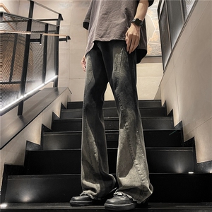 毛边微喇牛仔裤男生春秋季美式高街阔腿裤潮牌直筒宽松垂感休闲裤图片