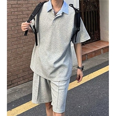 假两件t恤男夏季拼接翻领短袖小众设计感半袖宽松POLO衫TG27，男装Polo衫，星座1116A（原606A-3）