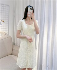 DINOBIENS【现货】夏季新款韩系方领格子连衣裙，女装连衣裙，迪诺比亚