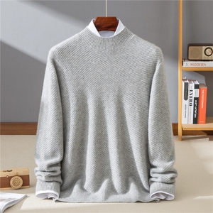 斜纹显瘦！半高领套头山羊绒衫加厚商务休闲毛衣2025秋冬针织羊毛,男装羊绒套衫,牧群羊绒