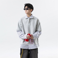 学院风条纹拼接假两件卫衣男XH105-特p55，男装卫衣，电商B367