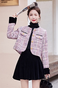 【新款现货】2023秋冬装粗花小香风套装显瘦外套半身裙两件套图片