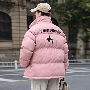 港风冬季新款棉衣男印花宽松PU皮立领面包服大码外套男MY625-P128图片
