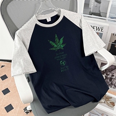 纯棉短袖插肩T恤重磅夏季宽松撞色拼接半袖圆领拼色，男装T恤，星座1013