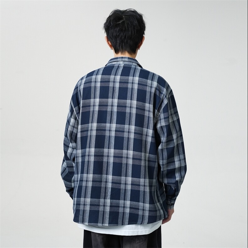 25年春季格子长袖衬衫得物二开衬衣宽松现货DS-C323-1-2338-T批30,男装衬衫,电商C323-1