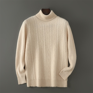 2025百搭时尚简约半高圆领抽条羊毛衫,男装羊毛衫,千国羊绒