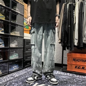 牛仔裤男大口袋痞韩版潮2023秋夏新款ins宽松百搭休闲裤K2053-P49图片