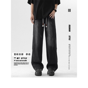 美式工装牛仔裤男夏季高街潮牌宽松阔腿直筒休闲长裤TA8886-P43图片