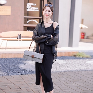 欧货高级感连衣裙套装女2025年夏季新款防晒开衫外套吊带裙两件套图片