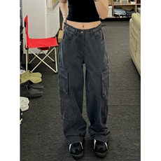 美式街头嘻哈阔腿工装裤男女秋季复古小众设计感直裤子L82988-p68，男装工装外套，星座1008