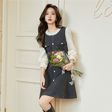 2026早春新款连衣裙女时尚甜美小个子拼接百搭连衣裙，女装连衣裙，铭街依杨