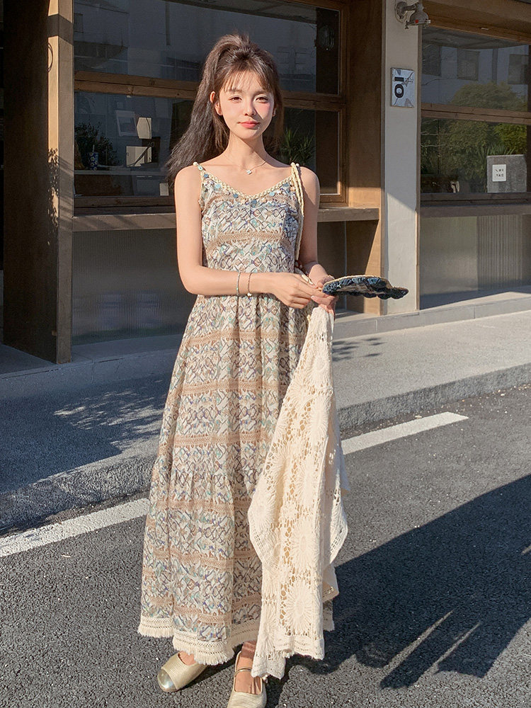 波西米亚度假风连衣裙民族风印花显瘦吊带裙防晒开衫裙,女装连衣裙,浙宝192（原082）
