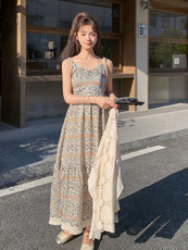 波西米亚度假风连衣裙民族风印花显瘦吊带裙防晒开衫裙，女装连衣裙，浙宝192（原082）