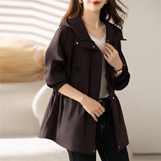 现货！贵夫人中长款风衣女2025年秋季新款收腰时尚气质春秋外套，女装风衣，沐七七