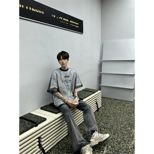 假两件网纱短袖男夏季美式痞帅高级感t恤设计感小众垫肩半袖 TX52图片