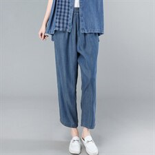 2021夏季新款时尚拼接水洗天丝牛仔裤，女装牛仔裤，叶笙衣