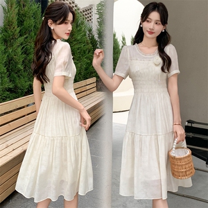 3色可选新款短袖显瘦花色仙女大摆长裙，女装连衣裙，超帛