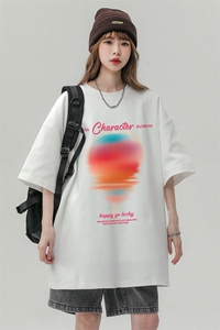 夏新款宽松美潮日落印花休闲短袖T恤T6100 P30控48图片