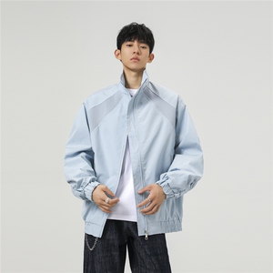 美式罗纹拼接袖子褶皱大码M-5XL教练夹克男JK78056P69控105图片