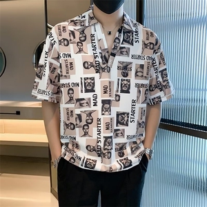 夏季冰丝V领T恤男翻领短袖POLO衫薄款半袖夏装上衣半截袖t C3011图片