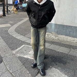 cleanfit巴家竹节牛仔裤高级感痞帅修身微喇叭裤图片